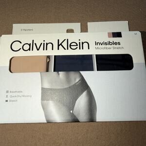 Calvin Klein Women’s Invisibles Blue Nude Black 3 pk Hipster Panty Underwear Med